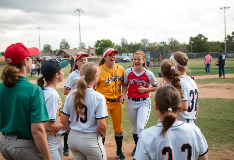 High school softball game brawl with players and coaches involved.