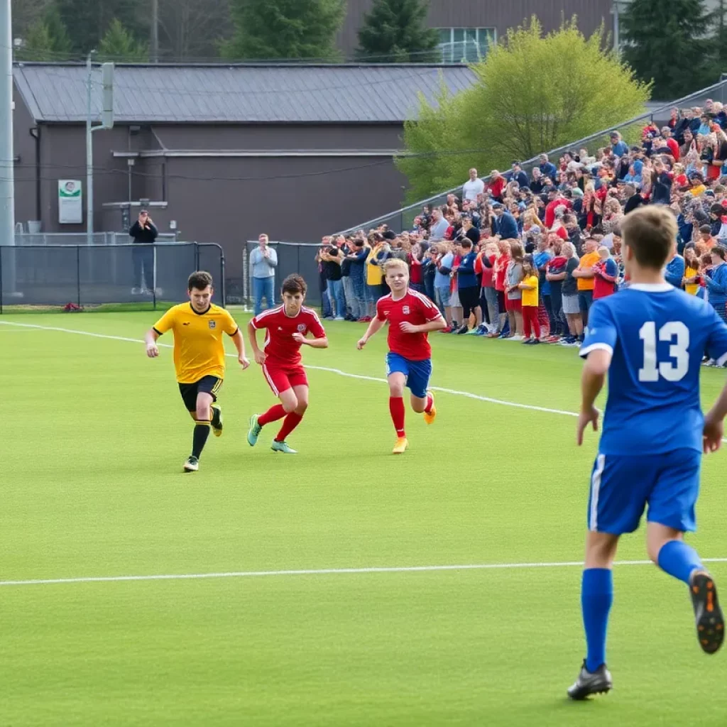 Boys soccer teams competing on the field in South Sound