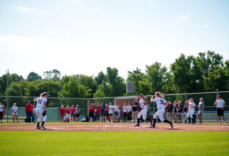 High school softball teams competing on the field