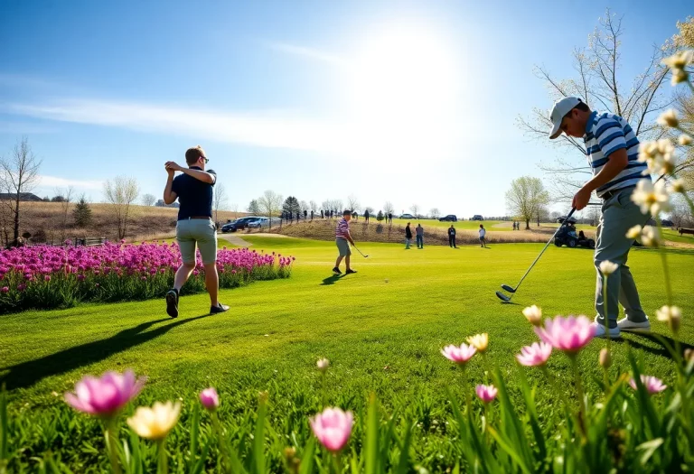 High school golfers competing on a beautiful spring day in Wyoming.