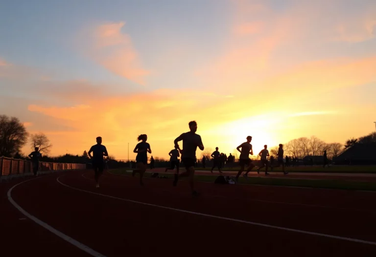 Runners on a track in Star Valley at sunset