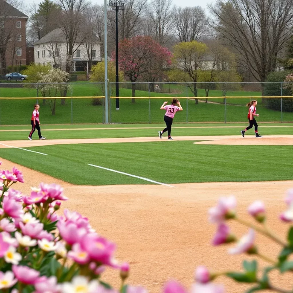 High school softball players in action on a vibrant spring day
