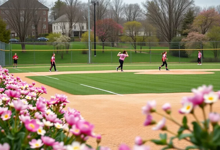 High school softball players in action on a vibrant spring day
