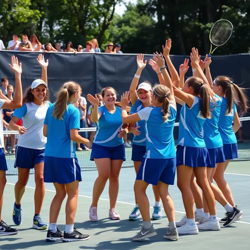 Celebration of Statesboro High School tennis teams after playoff victory
