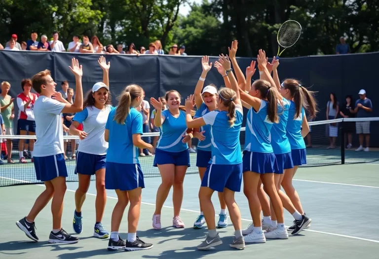 Celebration of Statesboro High School tennis teams after playoff victory