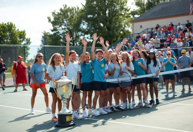 Stone High School tennis team celebrating their state championship victory.