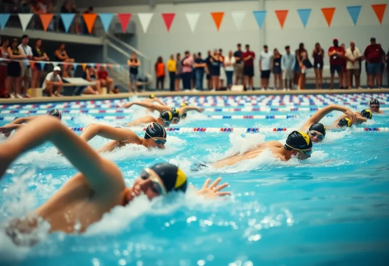 High school swimmers competing in a swim championship