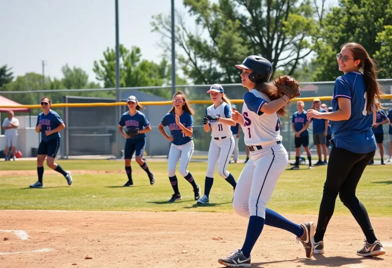 Taunton High School softball players competing in a match