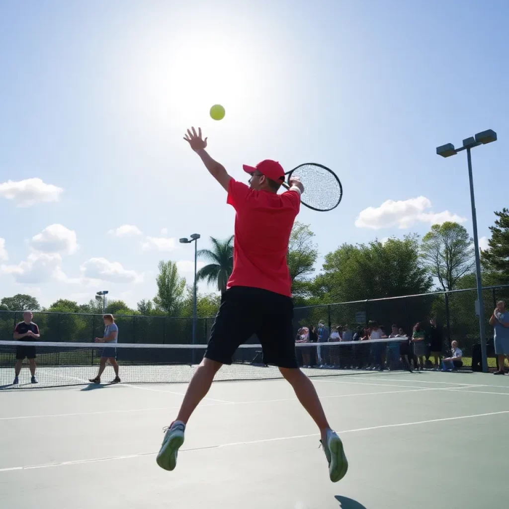 Students engaged in a competitive high school tennis match
