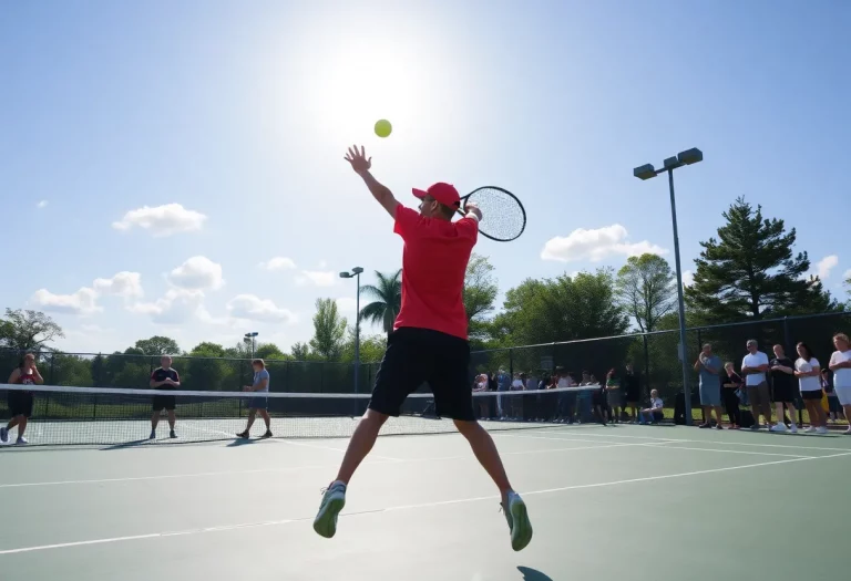 Students engaged in a competitive high school tennis match