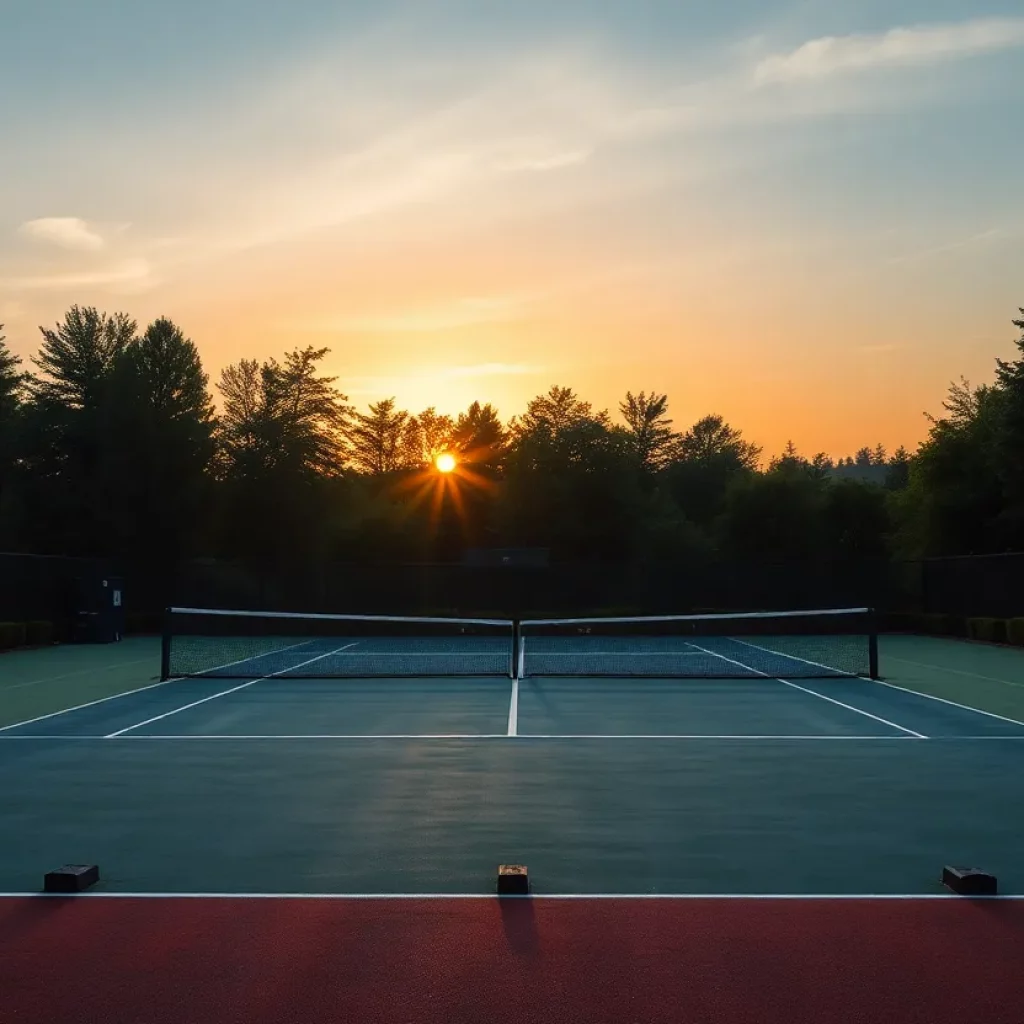 Tennis court at sunset marking a coach's retirement
