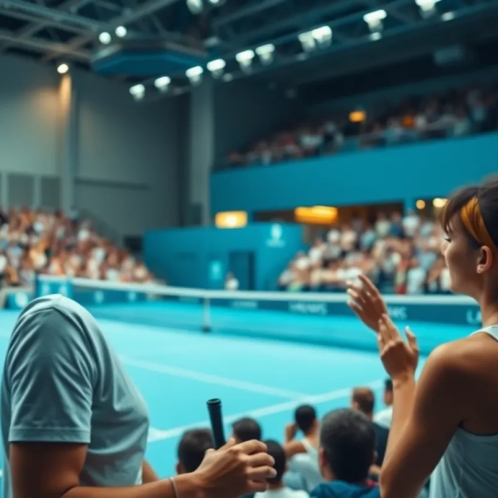 Crowd cheering at a tennis match