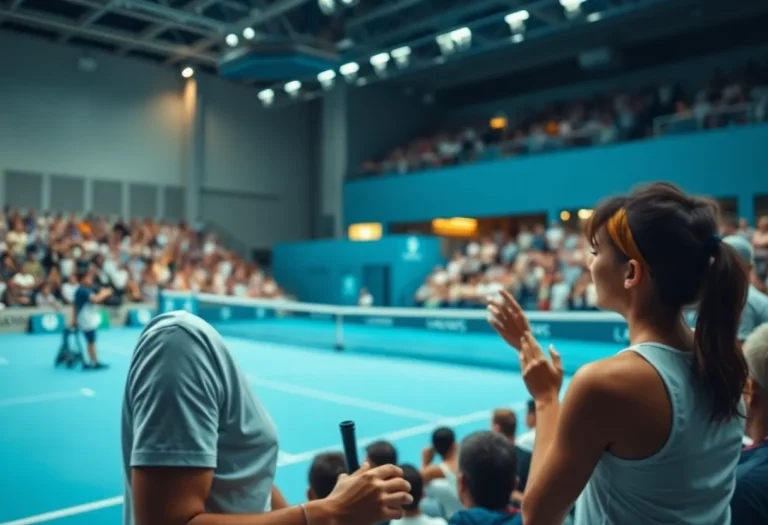 Crowd cheering at a tennis match