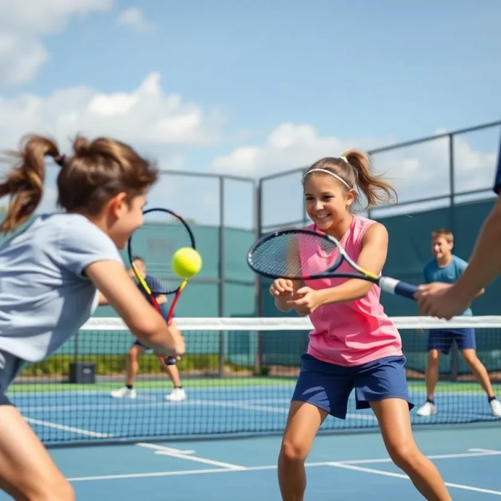 Young athletes competing in a tense tennis match