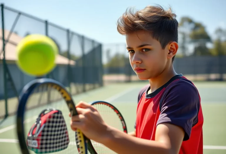 A young athlete practicing tennis on the court