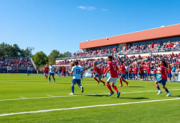 High school soccer match in Texas with players and fans.