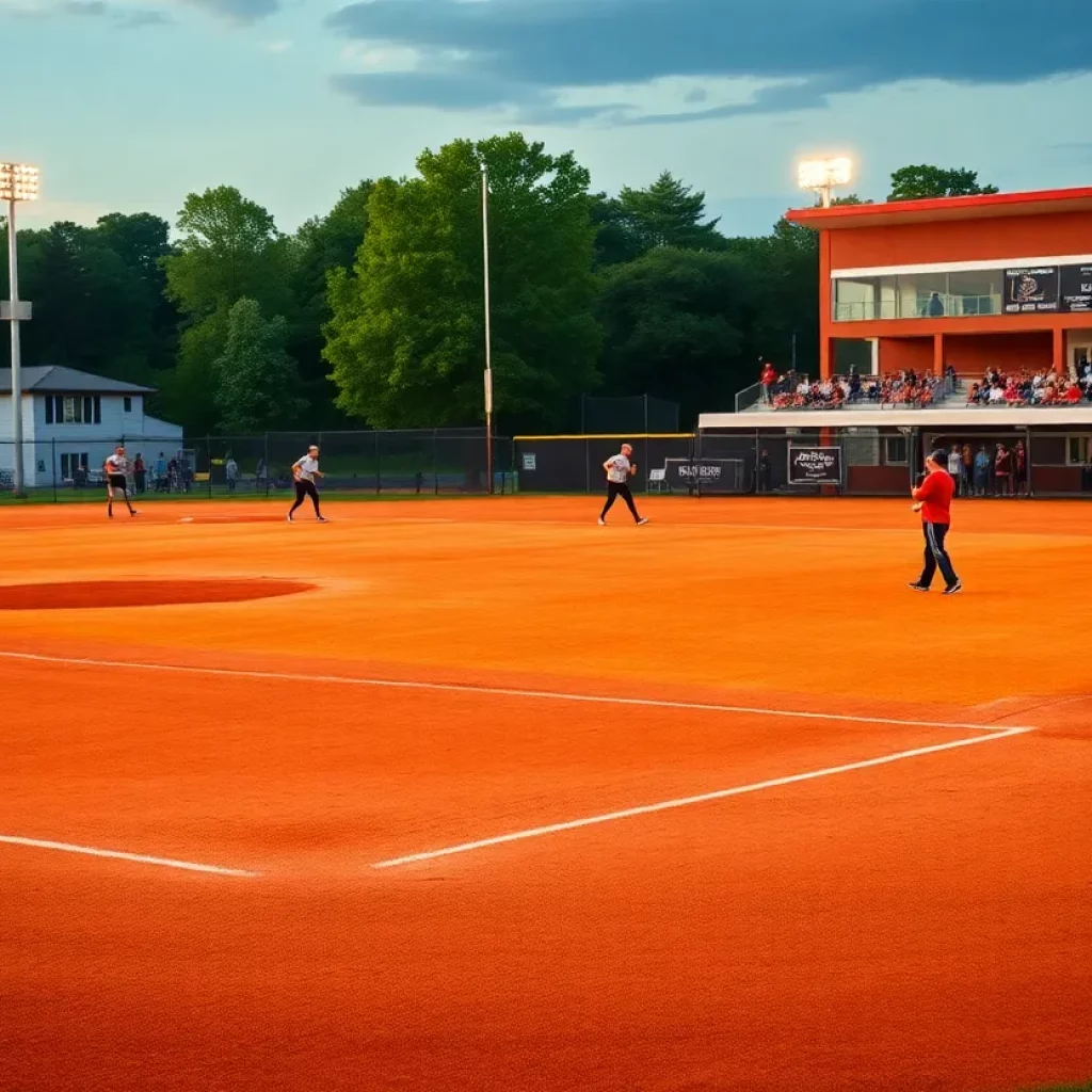 Action shot of a high school softball game in Texas