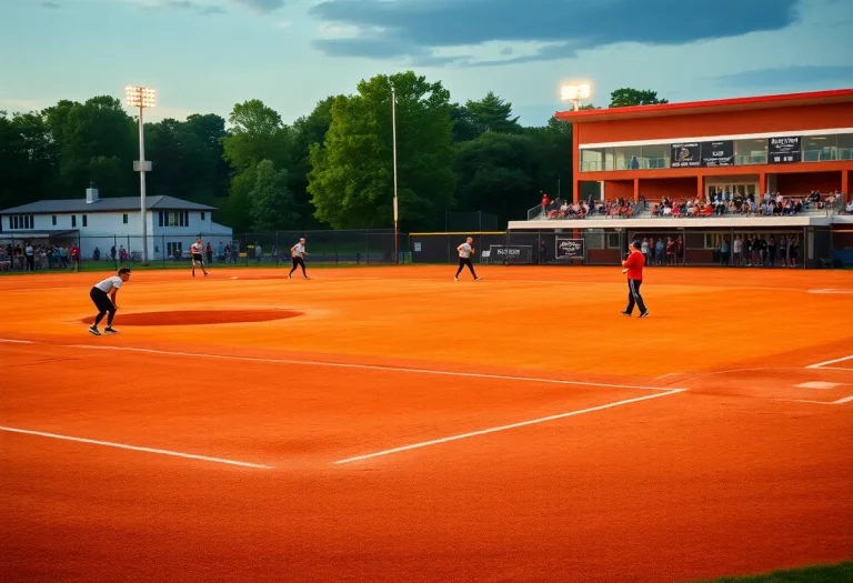 Action shot of a high school softball game in Texas