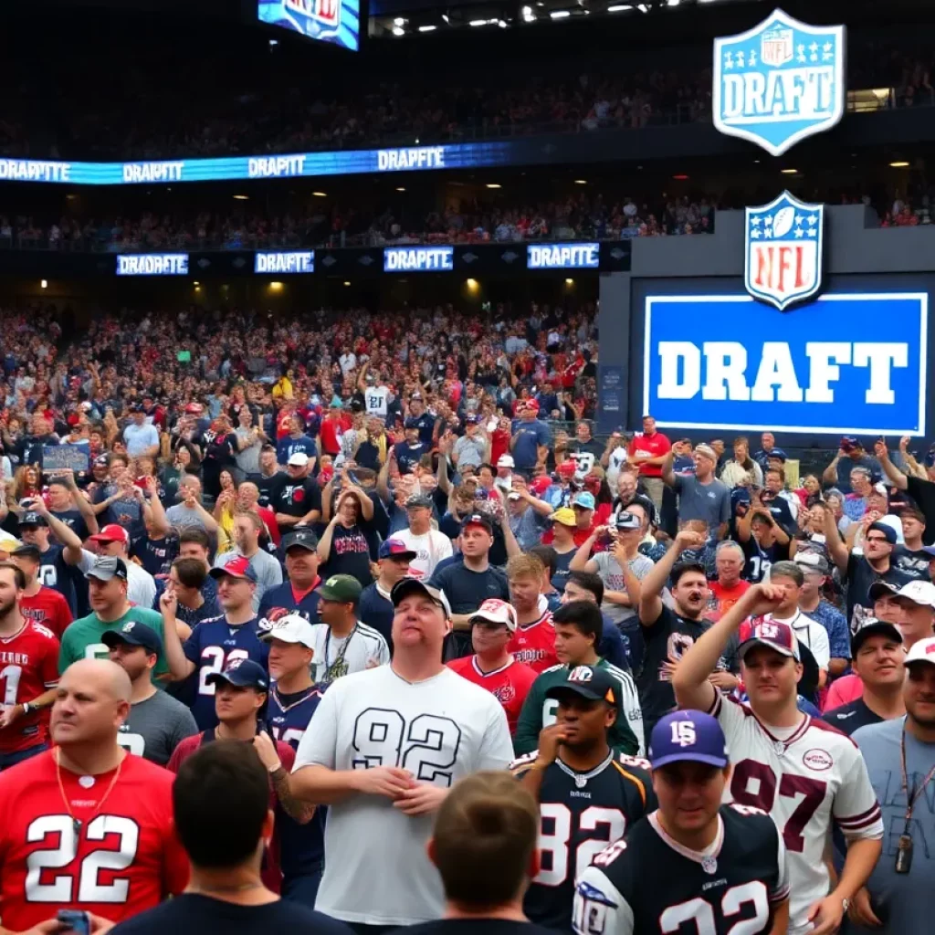 Crowd at NFL Draft with Texas team colors