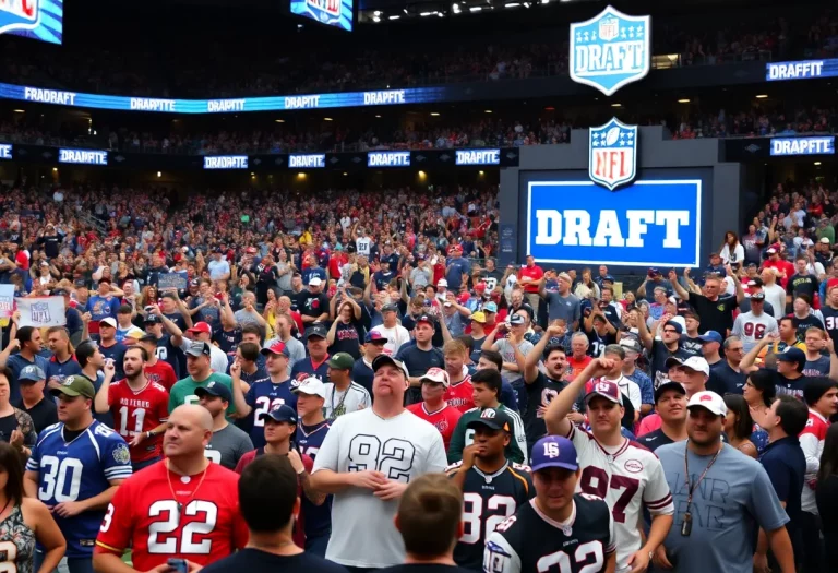 Crowd at NFL Draft with Texas team colors