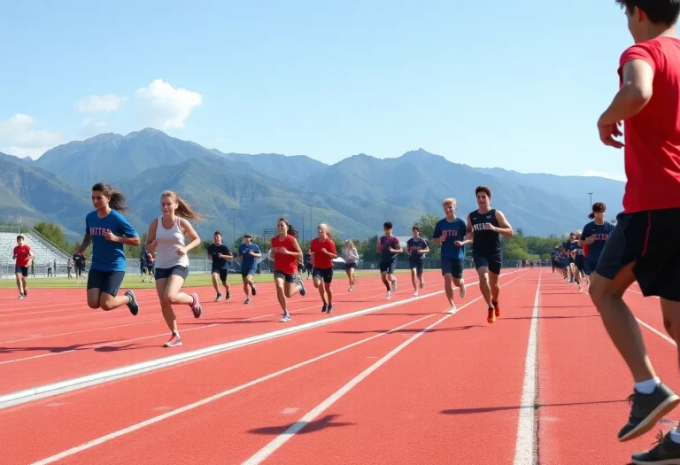 High school athletes training on a track field