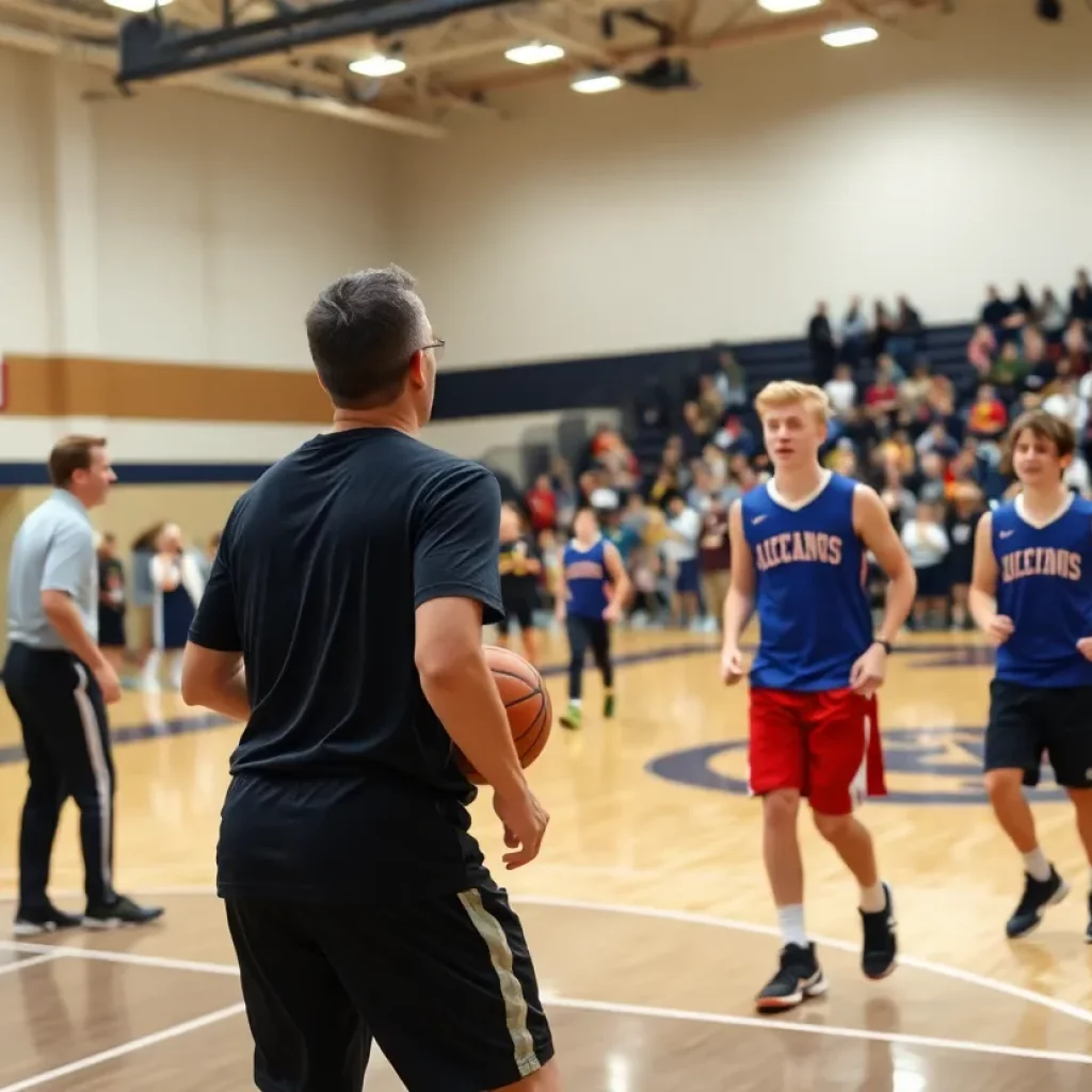 Tift County basketball players practicing on the court