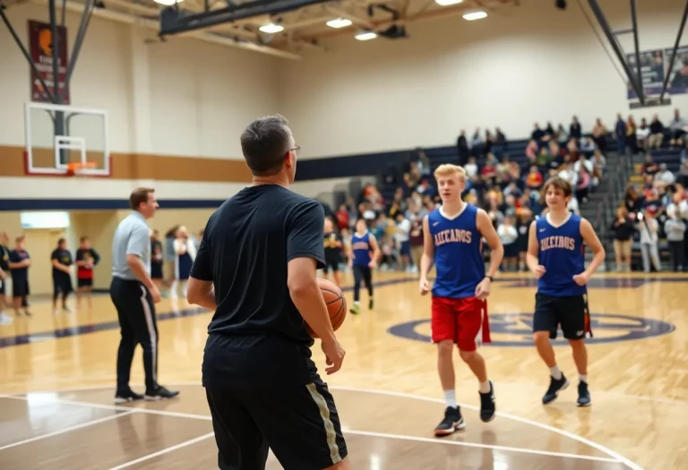 Tift County basketball players practicing on the court