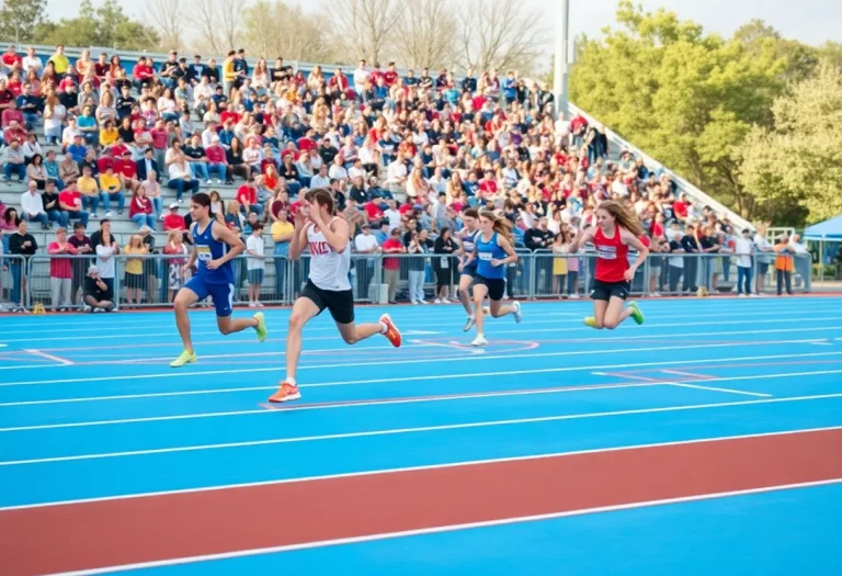 High school athletes competing in track and field events