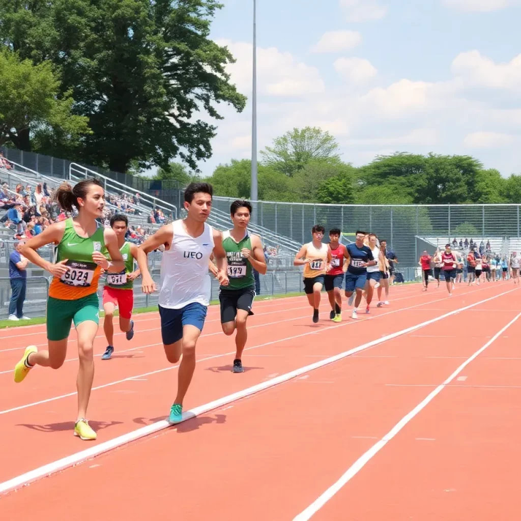 Athletes competing in a track and field event