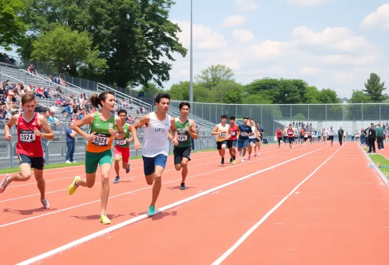 Athletes competing in a track and field event