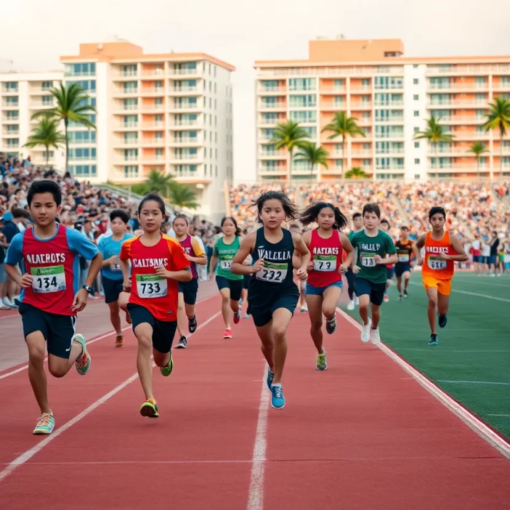 High school athletes competing in a track and field event