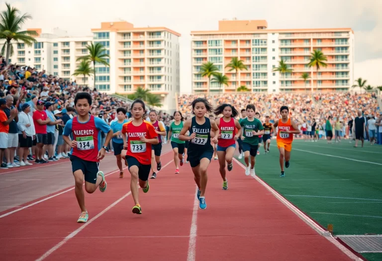 High school athletes competing in a track and field event