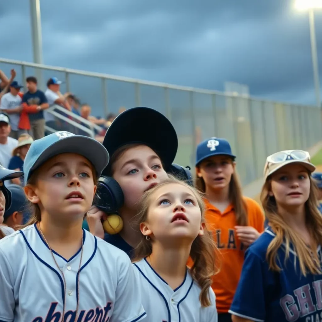 A chaotic scene from a high school softball championship game