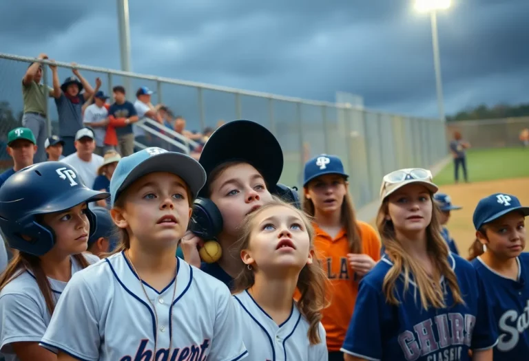 A chaotic scene from a high school softball championship game