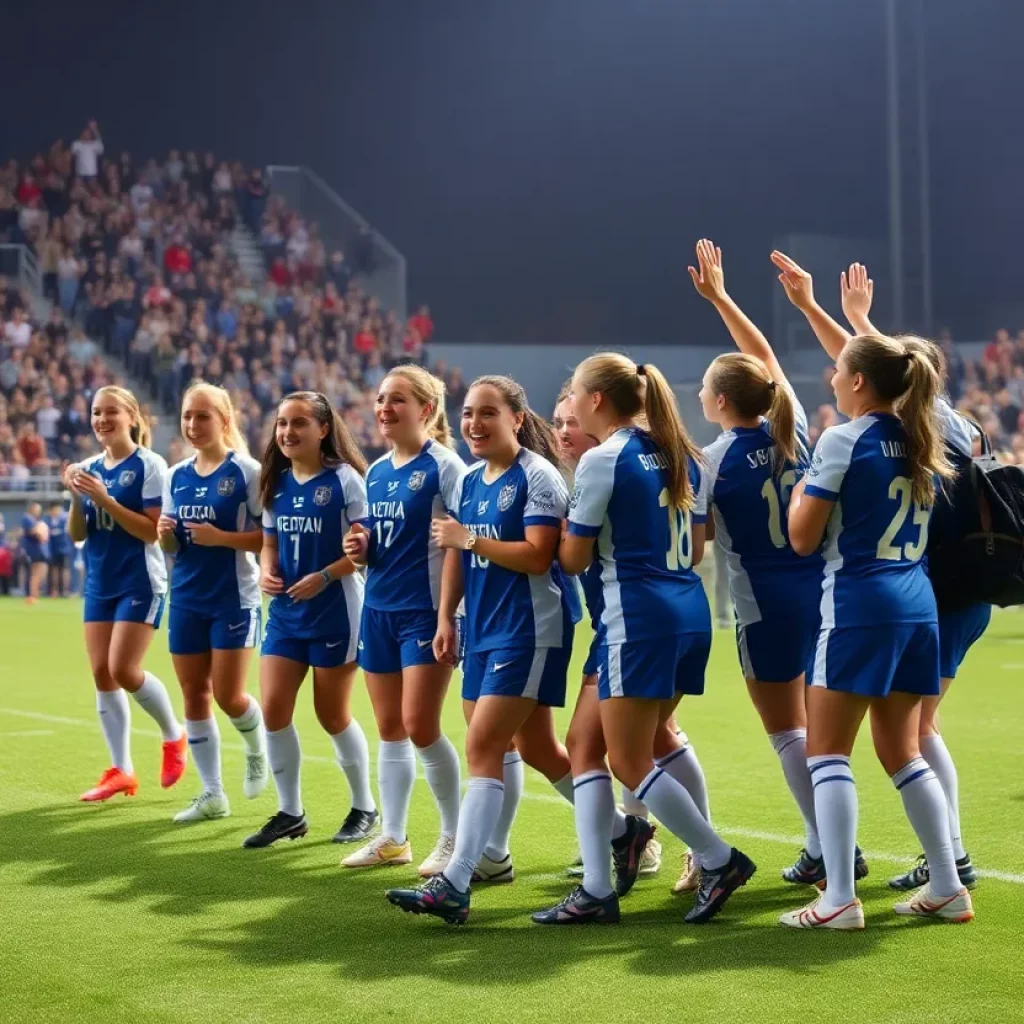 Hudsonville Unity Christian soccer team celebrating their championship win