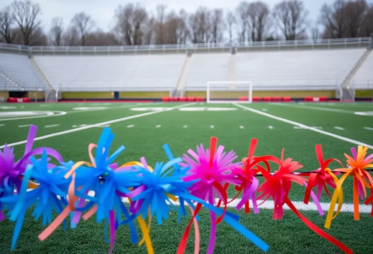 Empty lacrosse field with prom decorations