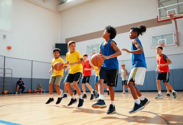 Young basketball players training at Walnut Hills High School