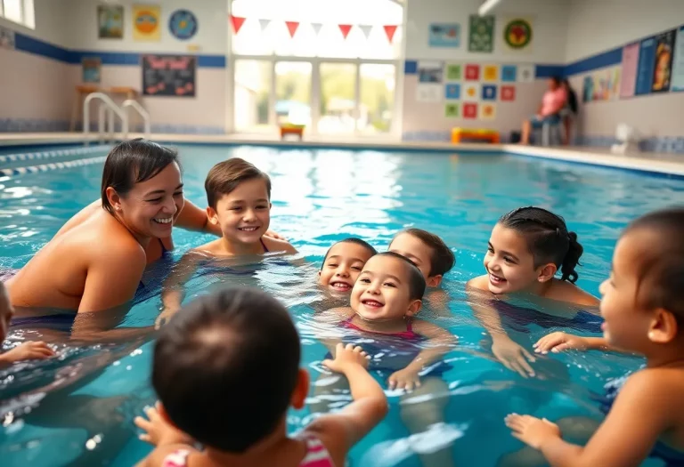 Students in a swimming pool taking a swim class in West Charlotte.