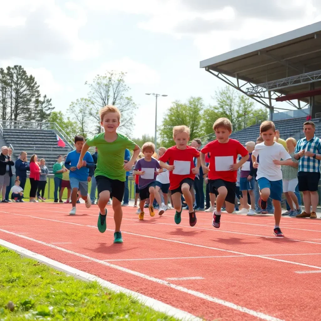 Young athletes competing in track and field events at West Port.