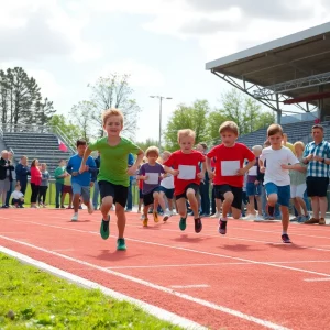 Young athletes competing in track and field events at West Port.