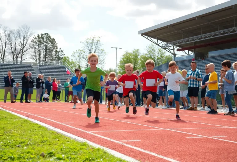 Young athletes competing in track and field events at West Port.