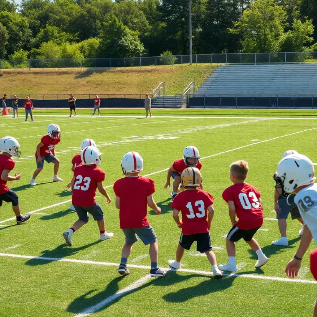 Football players in Wisconsin practicing during summer