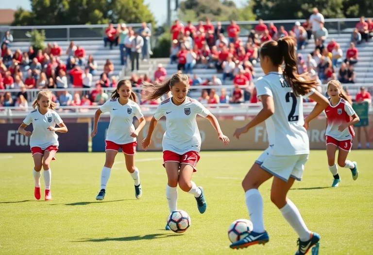 Girls soccer players in action during a match