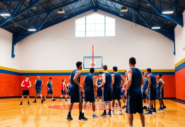 Players practicing in Withrow High School basketball gym