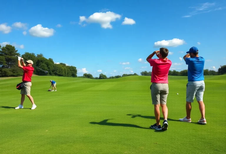 High school golfers practicing on the course