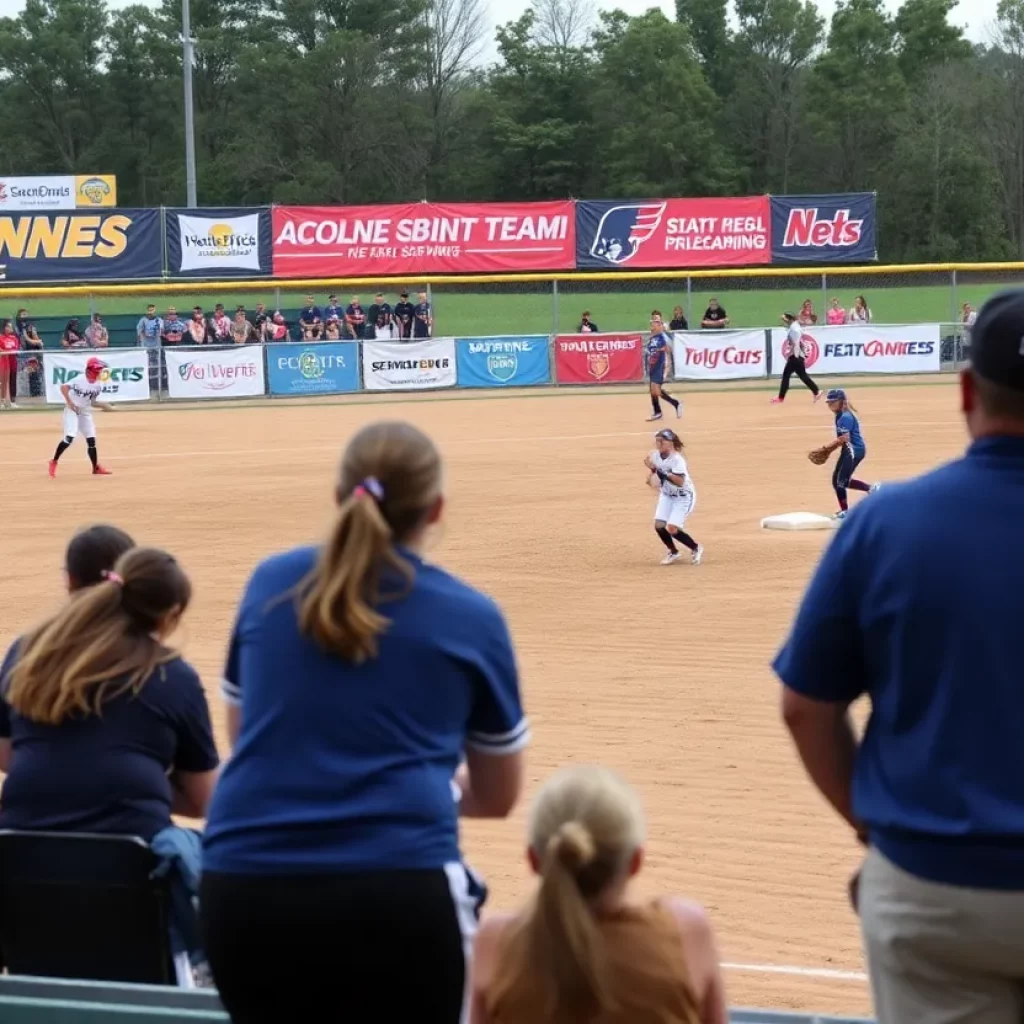 Players in a high school softball game showcasing teamwork and determination