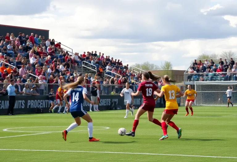 High school girls soccer match in Wyoming with players in action