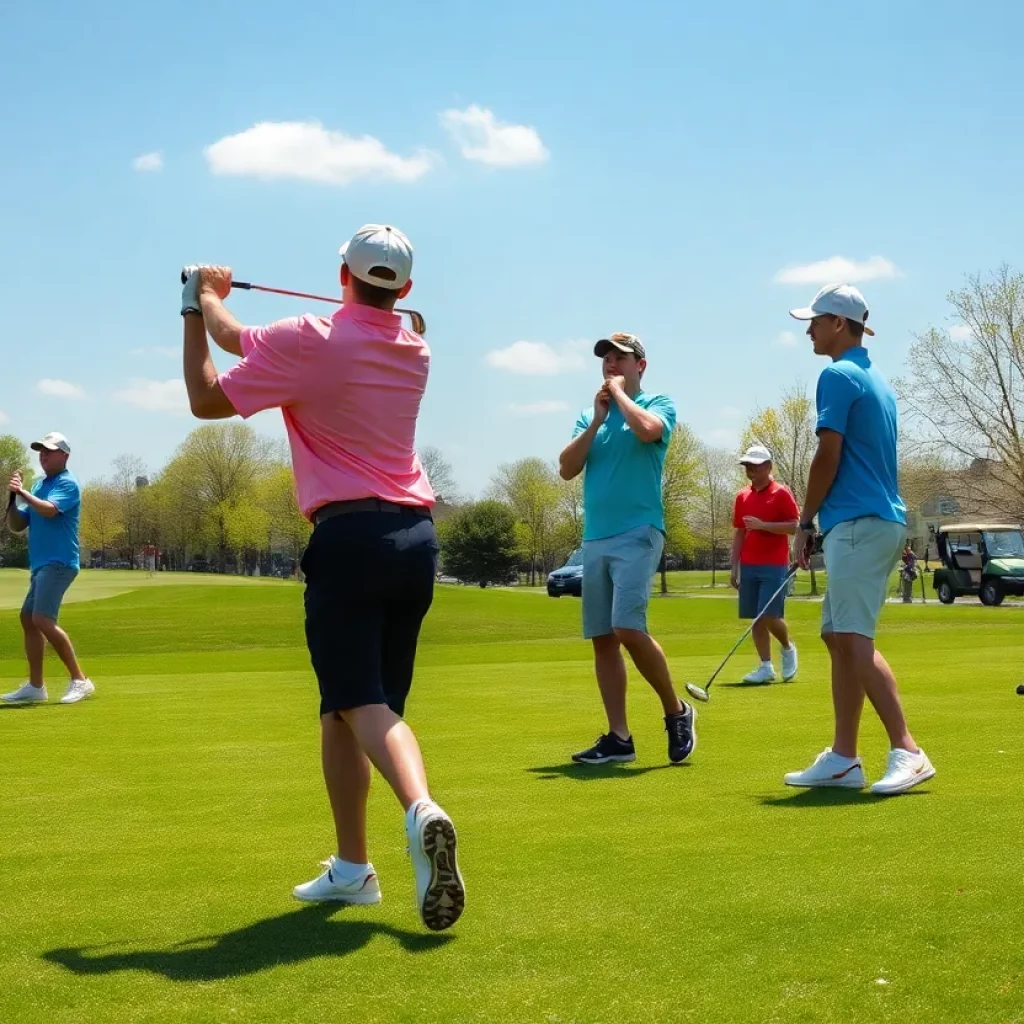 High school golfers participating in a spring golf tournament in Wyoming.