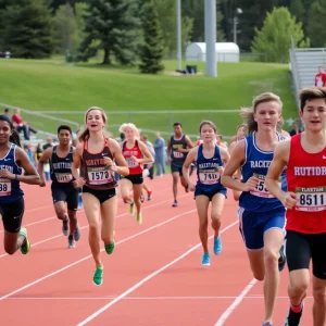 Athletes competing at a Wyoming high school track meet