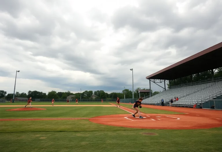 High school softball teams playing under cloudy weather in Wyoming
